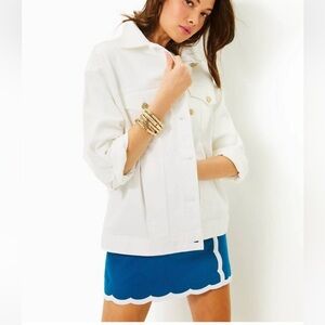 Lilly Pulitzer Brixley Denim Jacket Resort White Gold Buttons Size L/XL Yacht